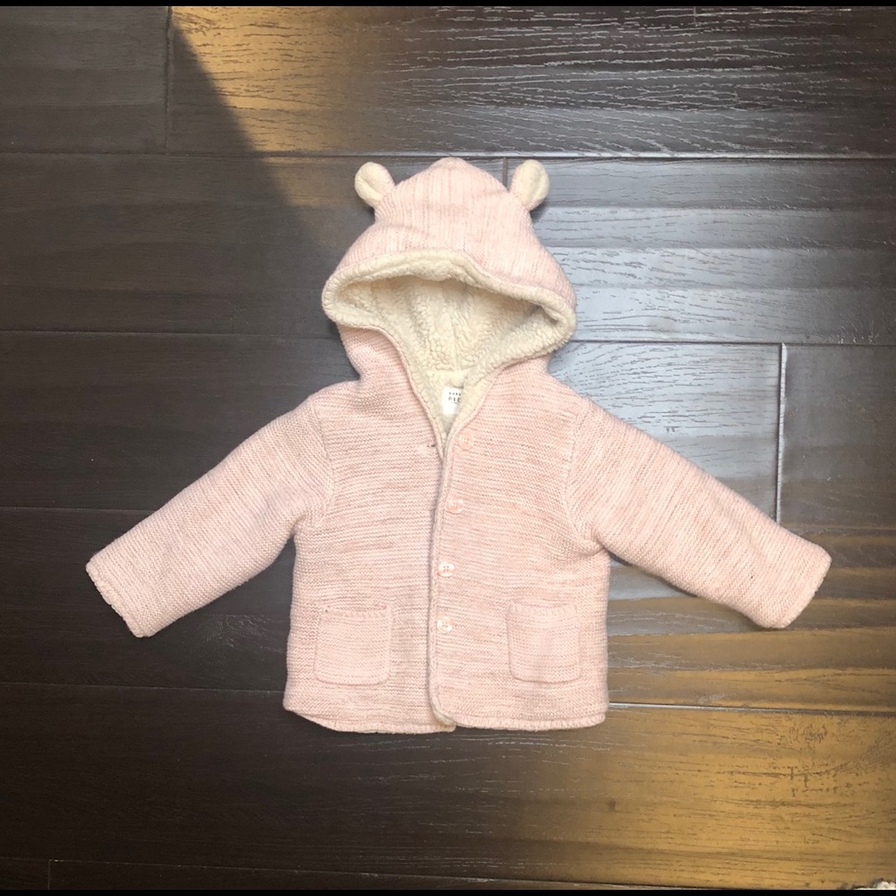 Baby GAP Pink Hooded Bear Knit Fleece Lined Jacket